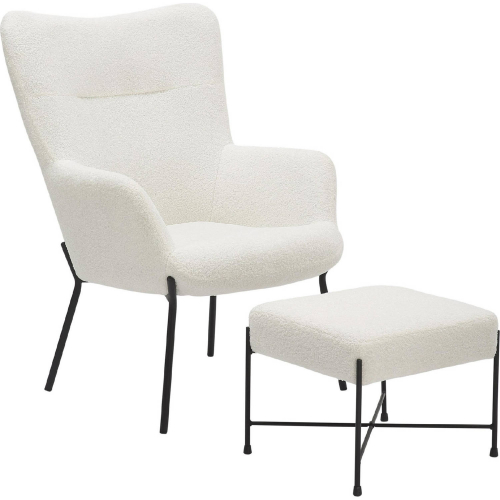 Izzy Lounge Chair & Ottoman Set in Black Metal & White Sherpa Fabric